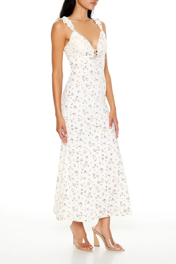 Plunging Ditsy Floral Maxi Dress - Image 3