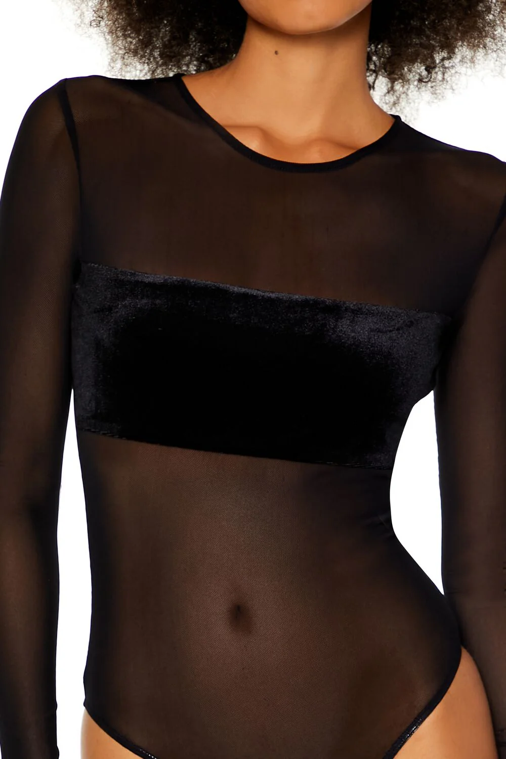 Mesh Long-Sleeve Thong Bodysuit - Image 3