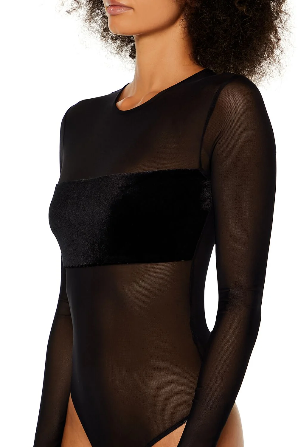 Mesh Long-Sleeve Thong Bodysuit - Image 4