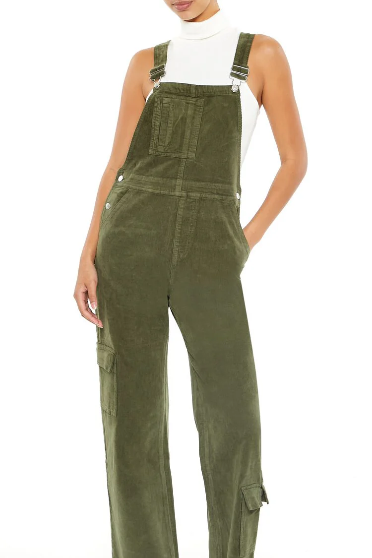 Corduroy Straight Cargo Overalls - Image 2