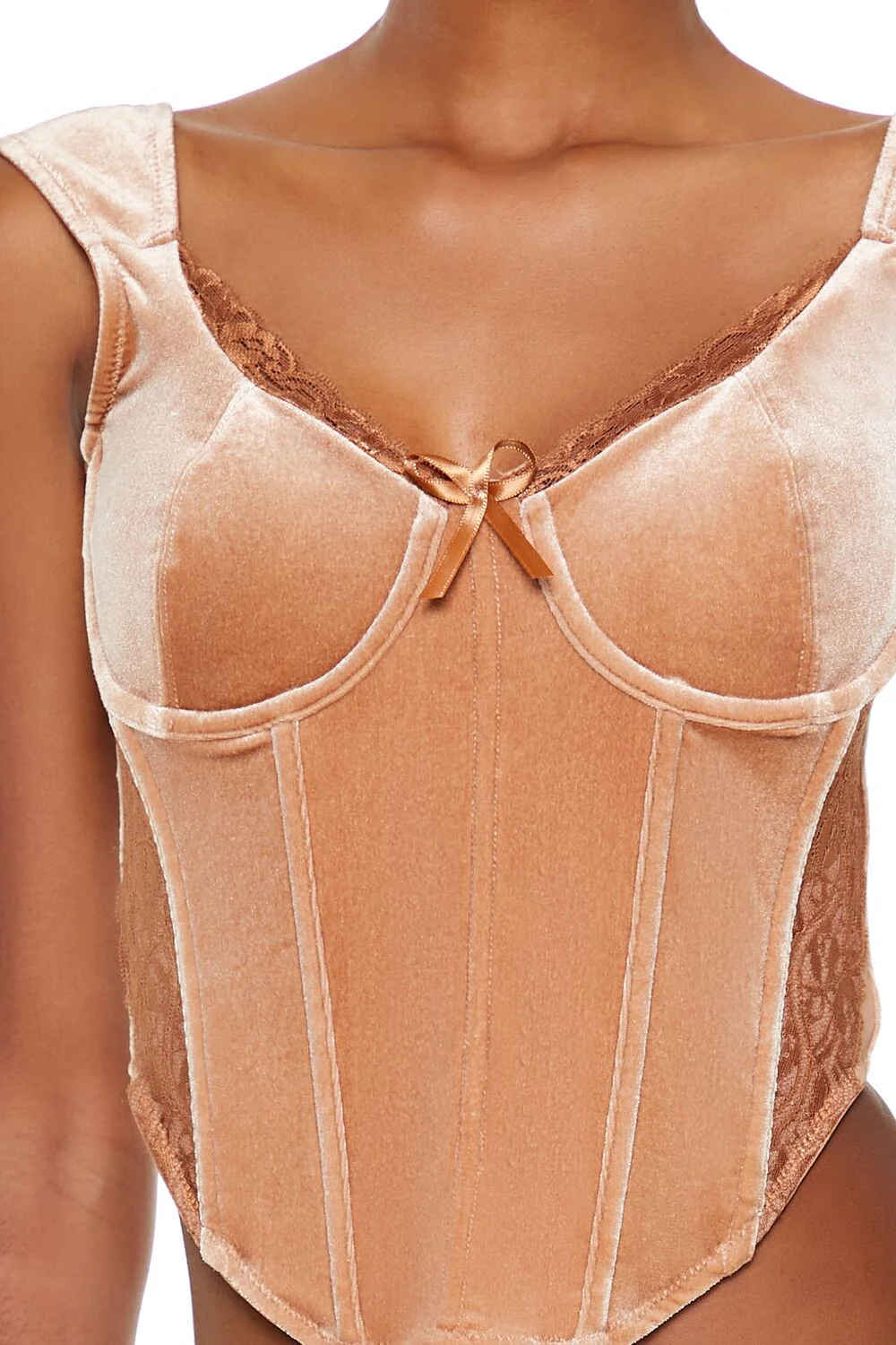 Velvet Bow Bustier Crop Top - Image 3
