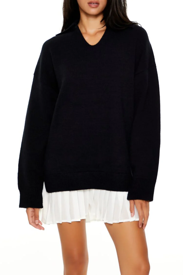 Pleated Combo Sweater Dress - Image 5