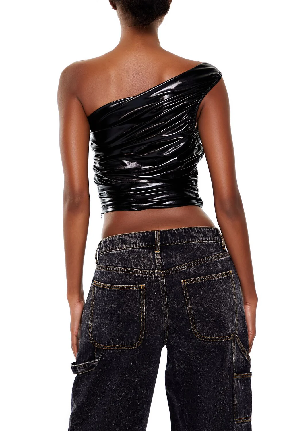 Faux Leather One-Shoulder Crop Top - Image 5
