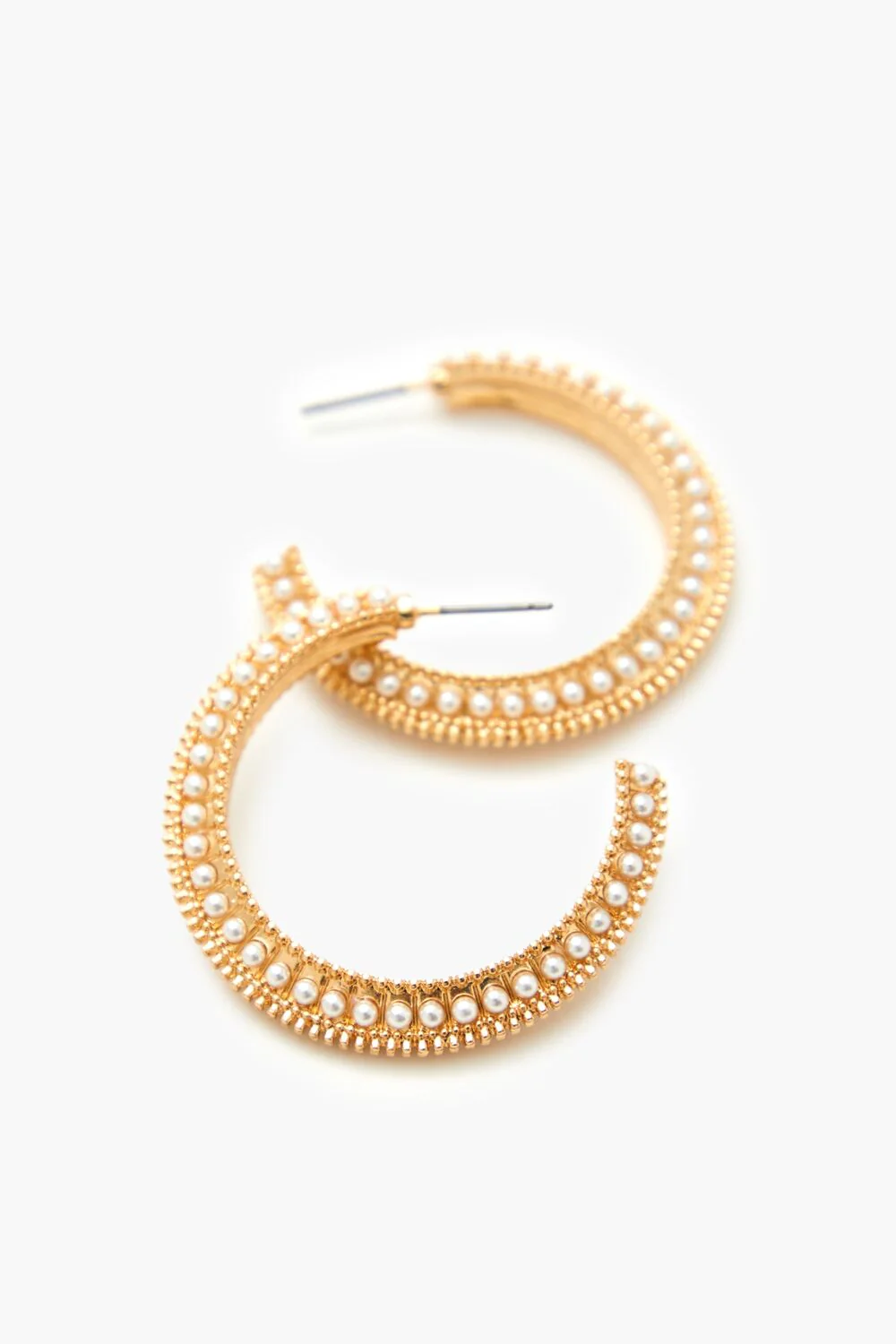 Etched Faux Pearl Hoop Earrings - Image 2