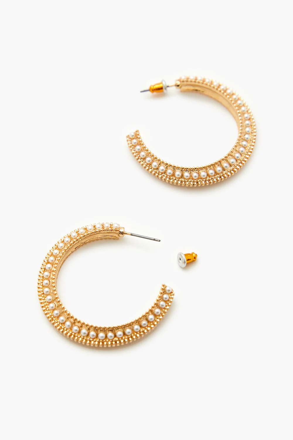 Etched Faux Pearl Hoop Earrings - Image 3