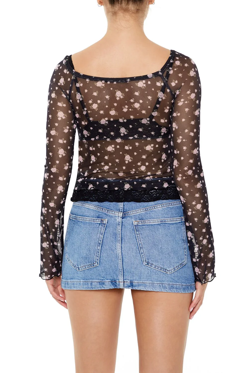 Sheer Mesh Rose Print Top - Image 5