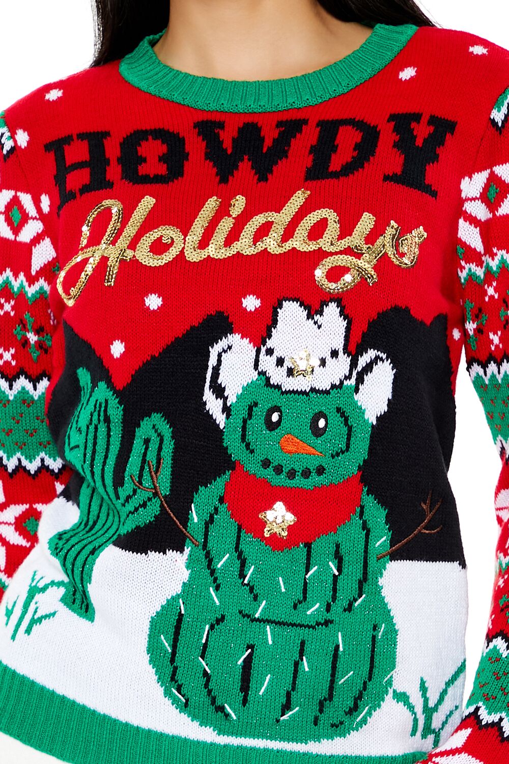 Howdy Holidays Cactus Snowman Sweater - Image 3