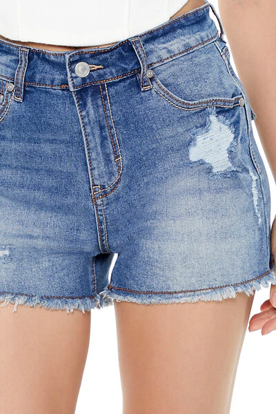 Frayed Embroidered Denim Shorts - Image 5