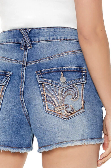 Frayed Embroidered Denim Shorts - Image 6