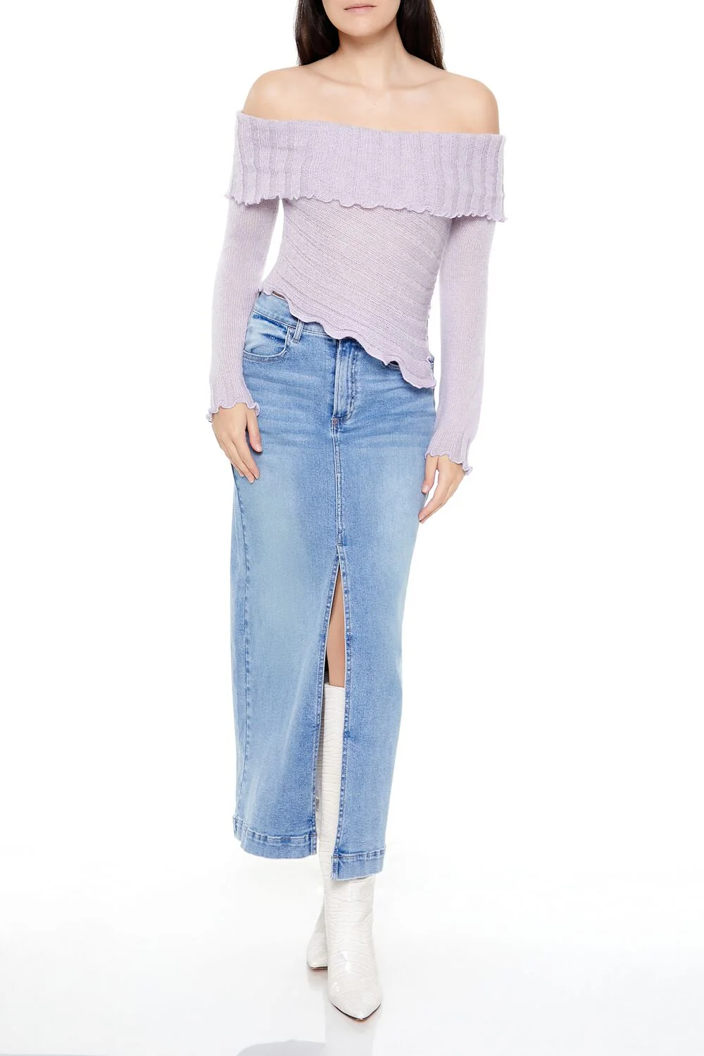 Ribbed Off-the-Shoulder Sweater - Image 12