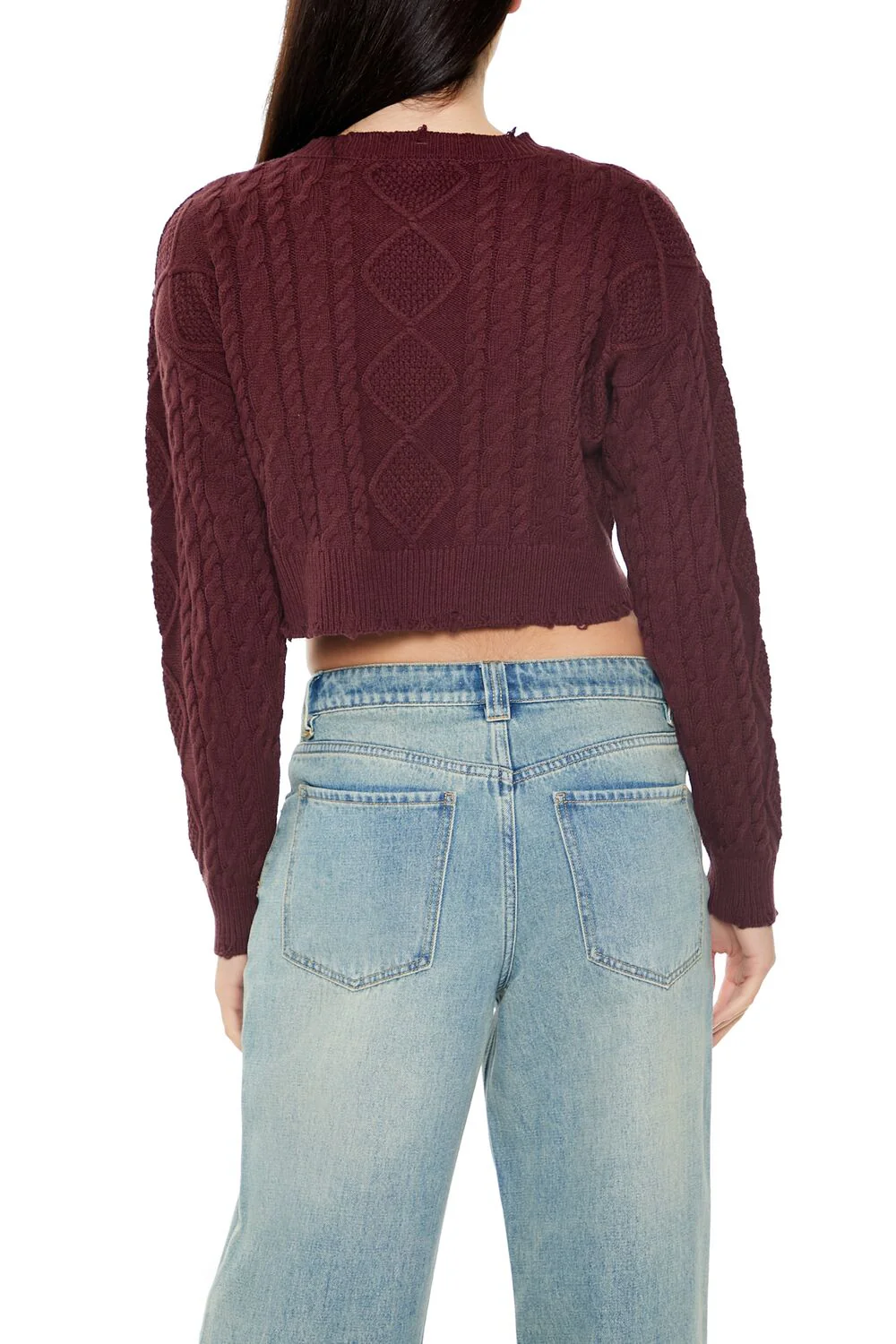 Cropped Cable Knit Sweater - Image 10
