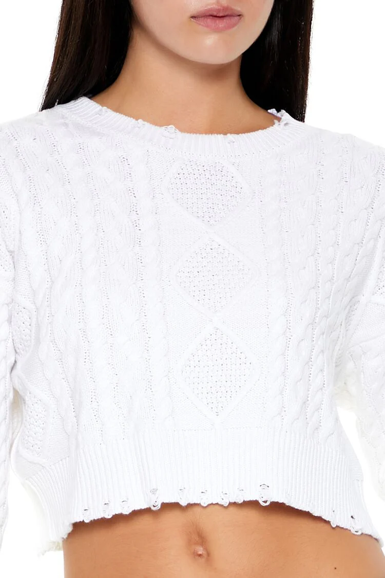 Cropped Cable Knit Sweater - Image 3