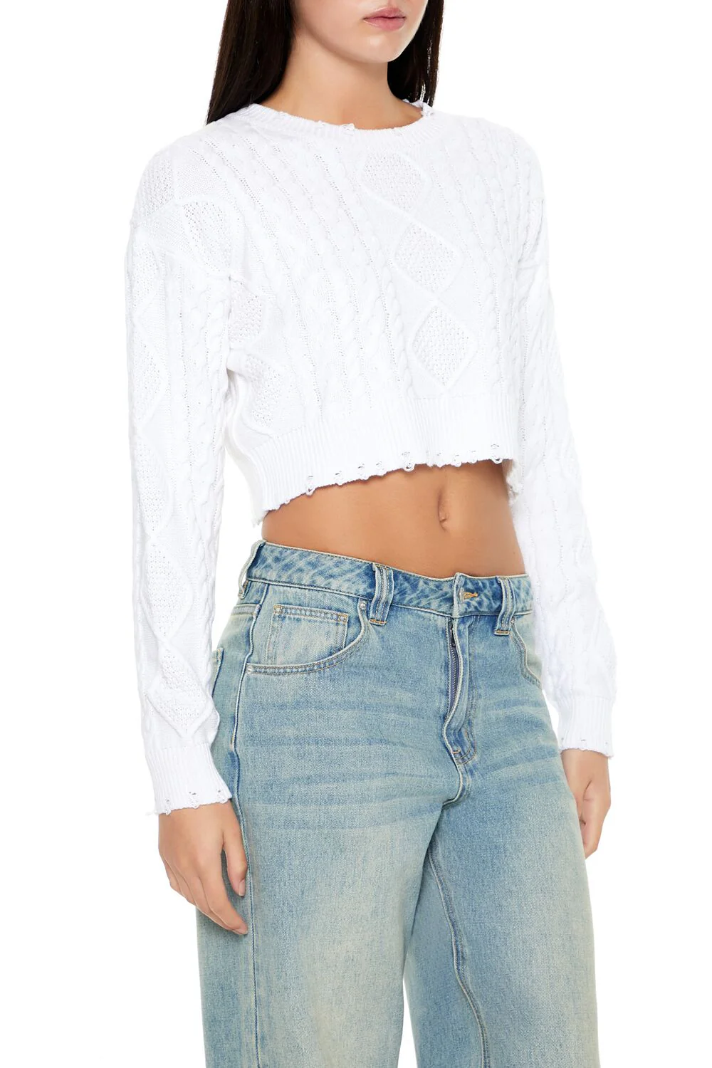 Cropped Cable Knit Sweater - Image 4