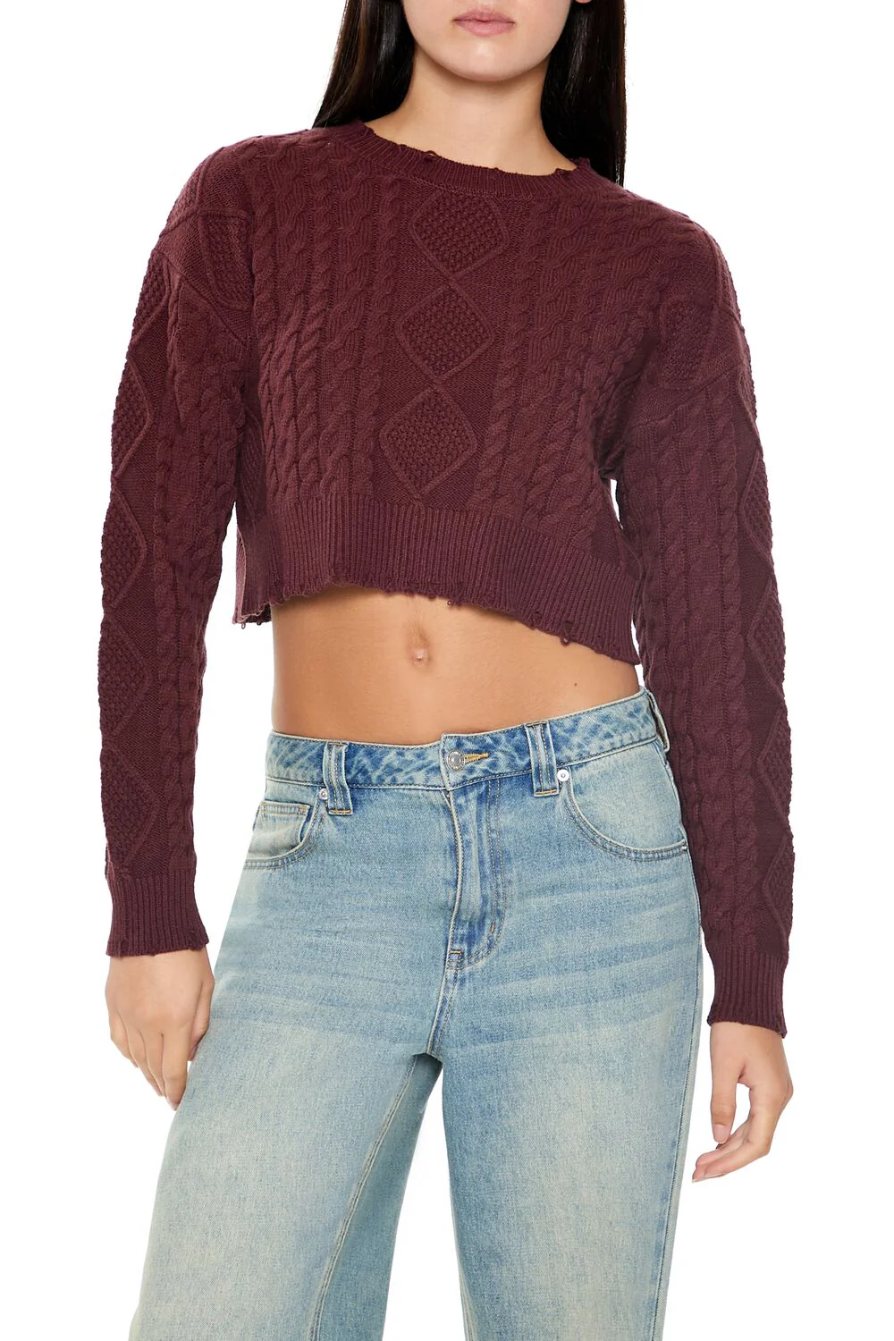 Cropped Cable Knit Sweater - Image 6