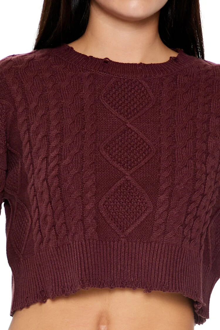 Cropped Cable Knit Sweater - Image 8