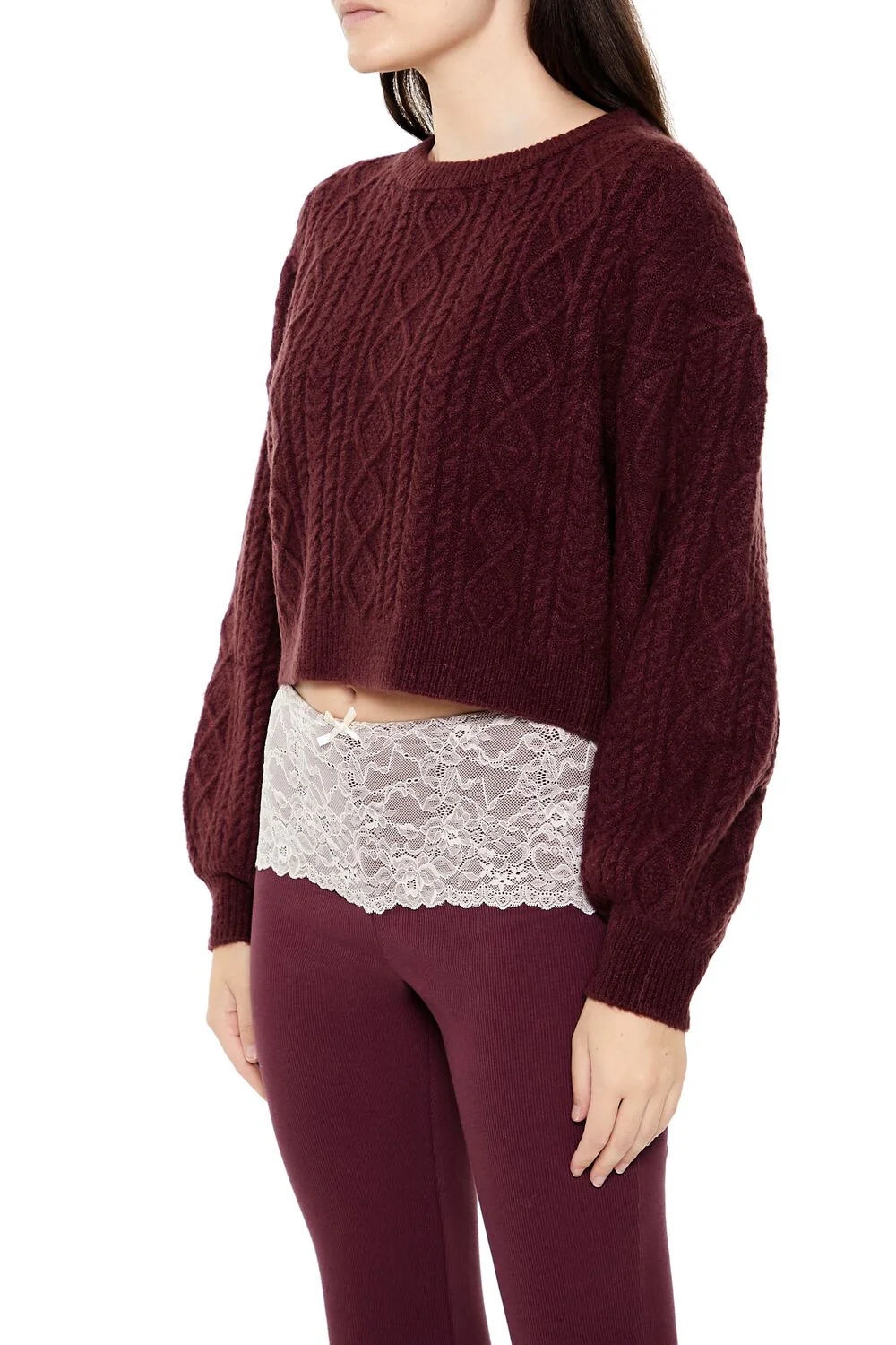 Cropped Cable Knit Sweater - Image 4