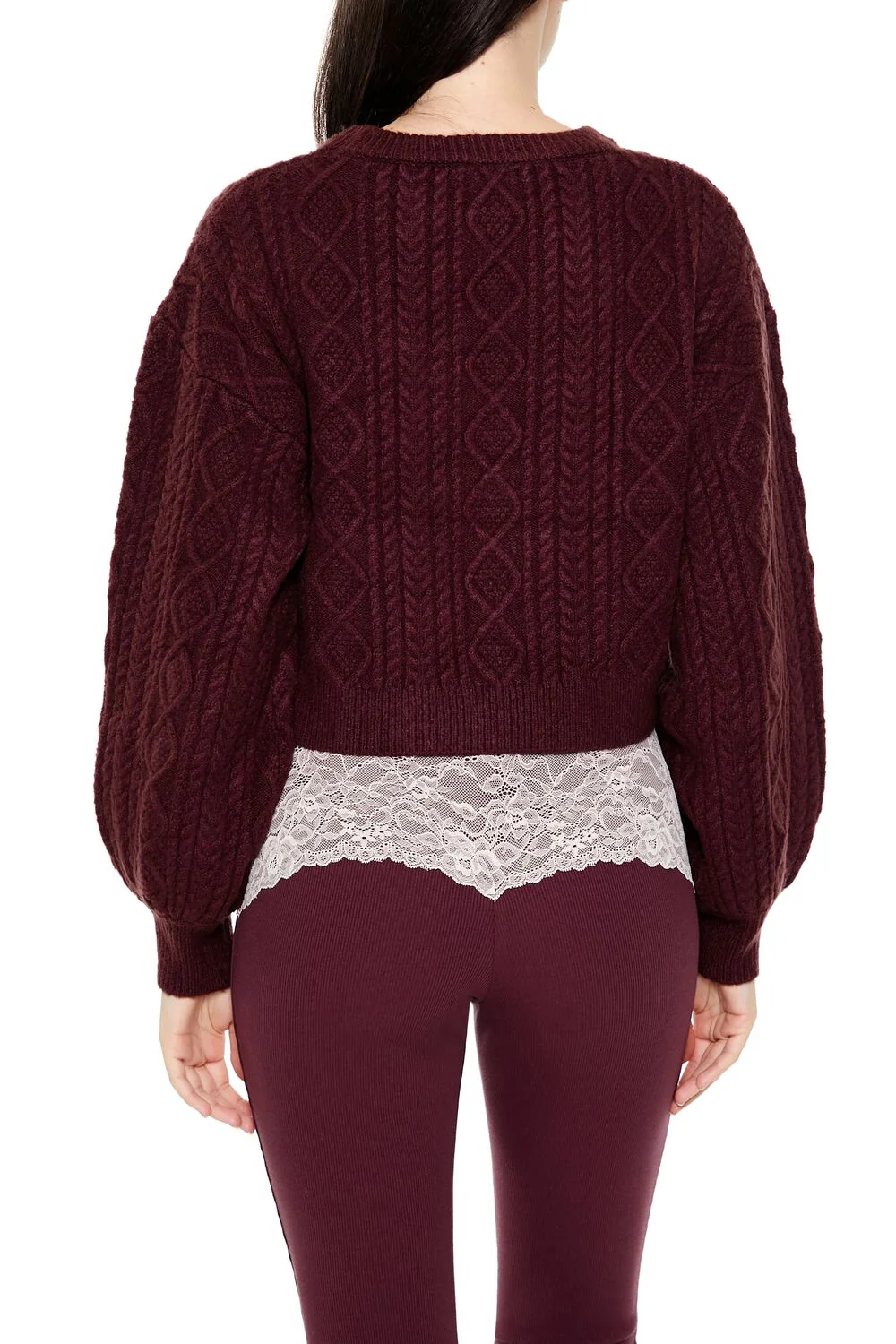 Cropped Cable Knit Sweater - Image 5