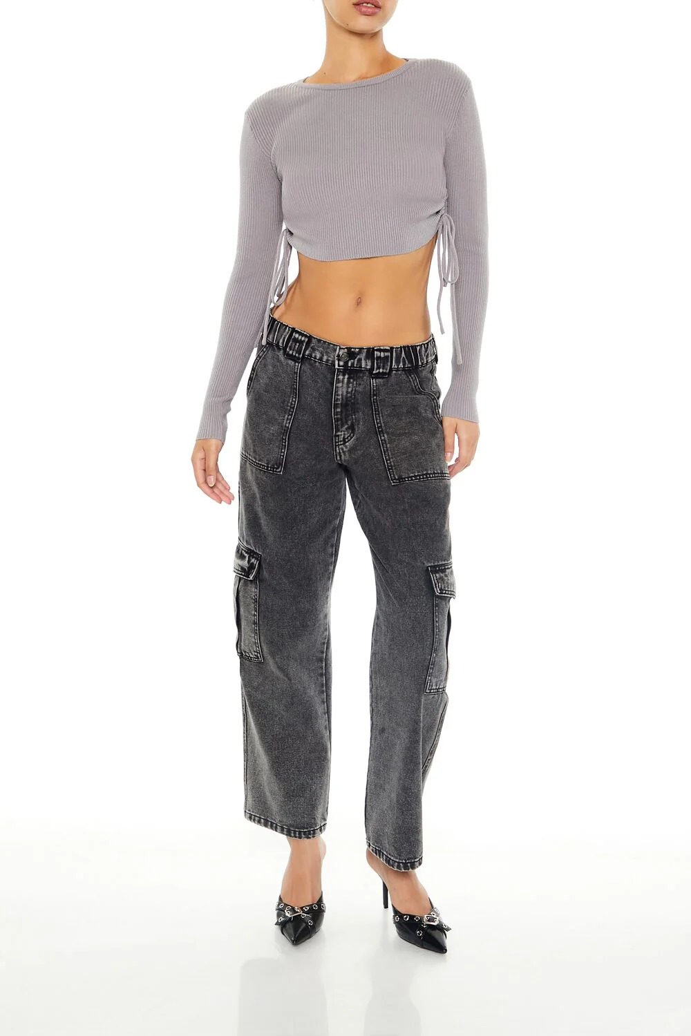Ruched Cropped Sweater - Image 4