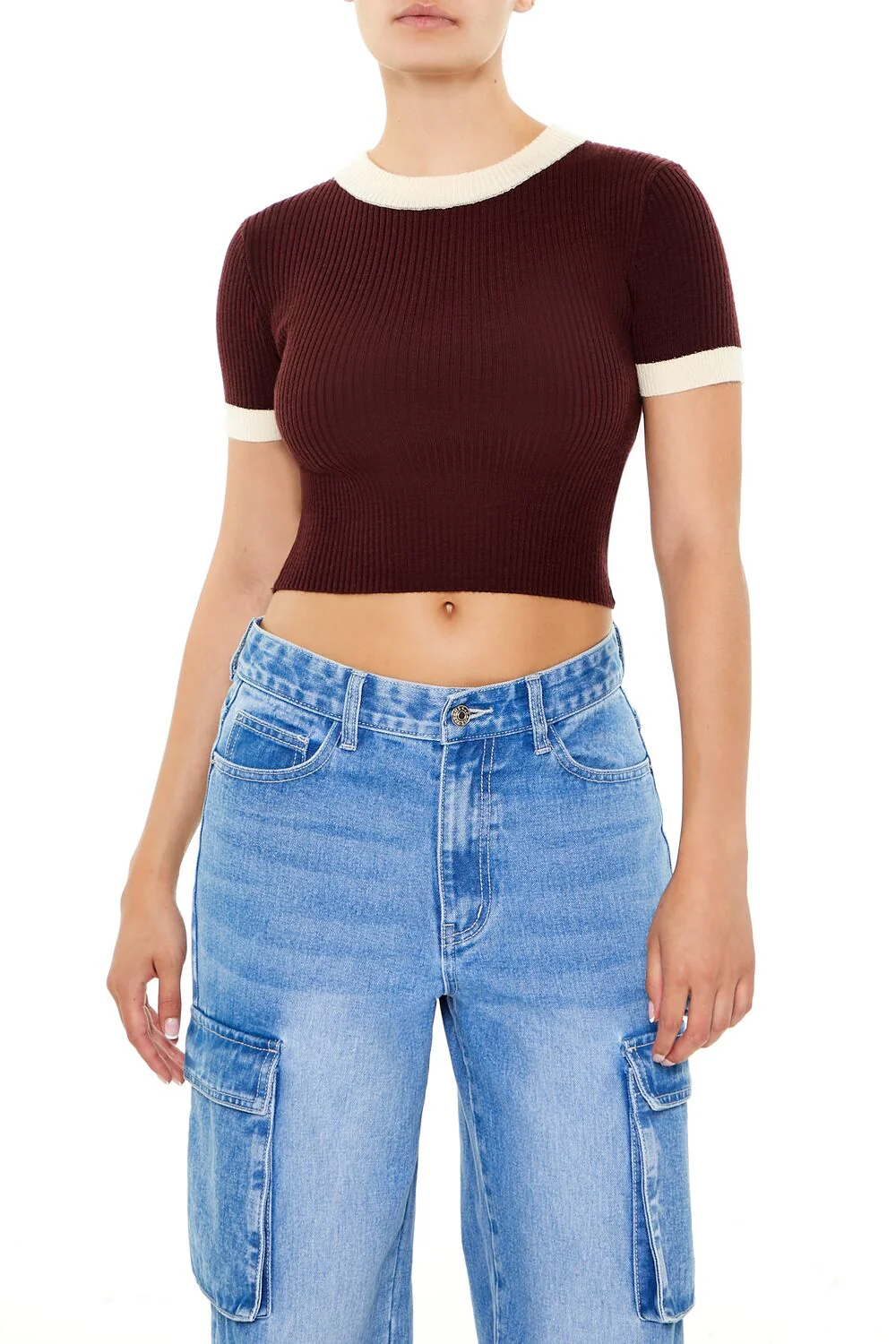 Sweater-Knit Ringer Cropped Tee - Image 6