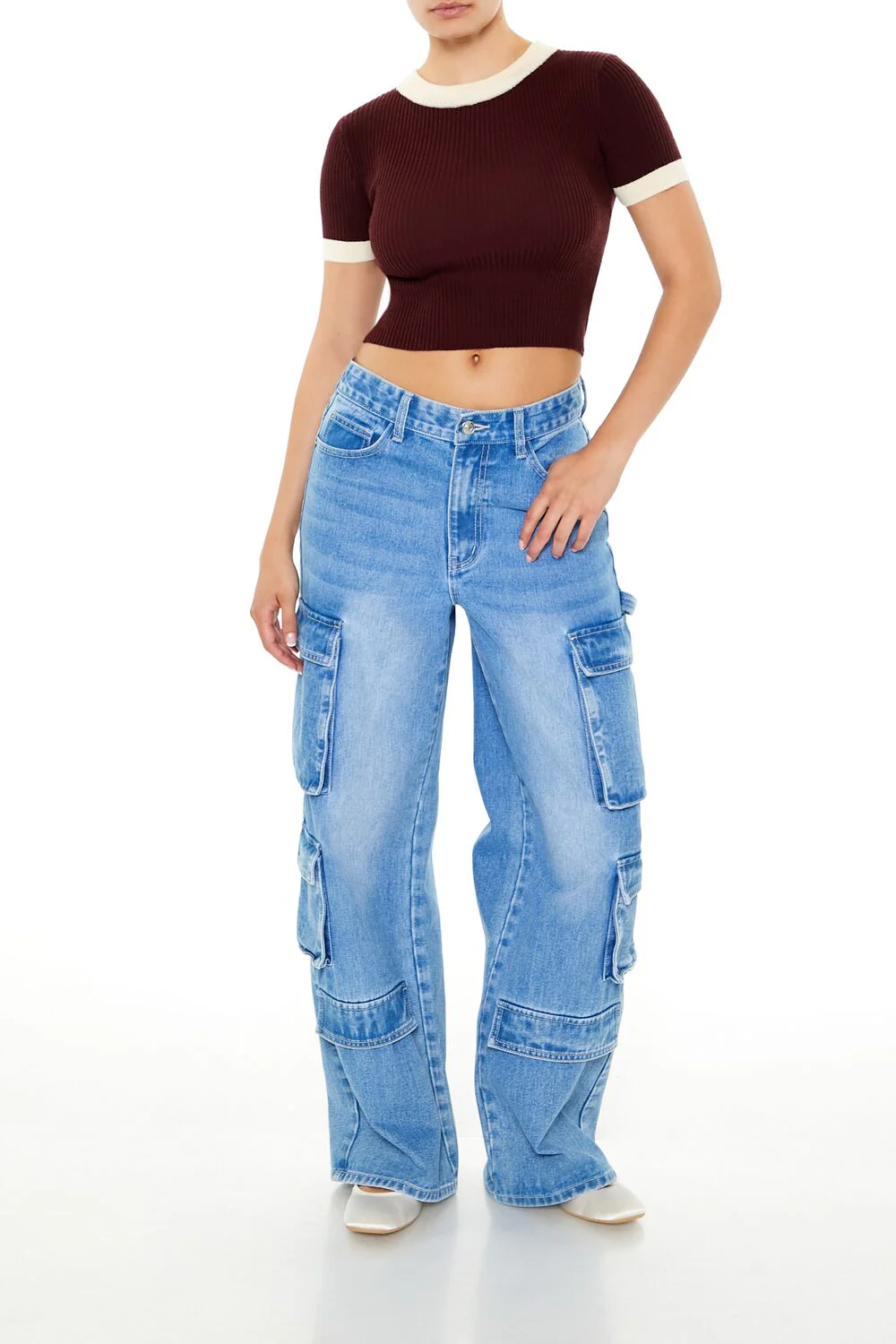 Sweater-Knit Ringer Cropped Tee - Image 7