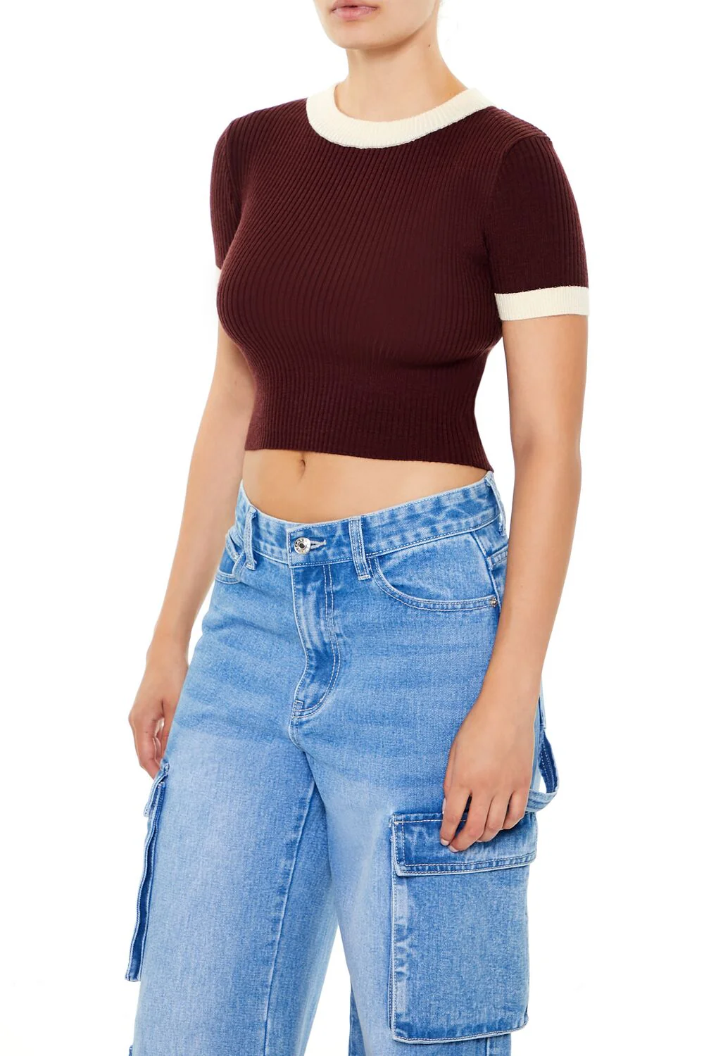 Sweater-Knit Ringer Cropped Tee - Image 9