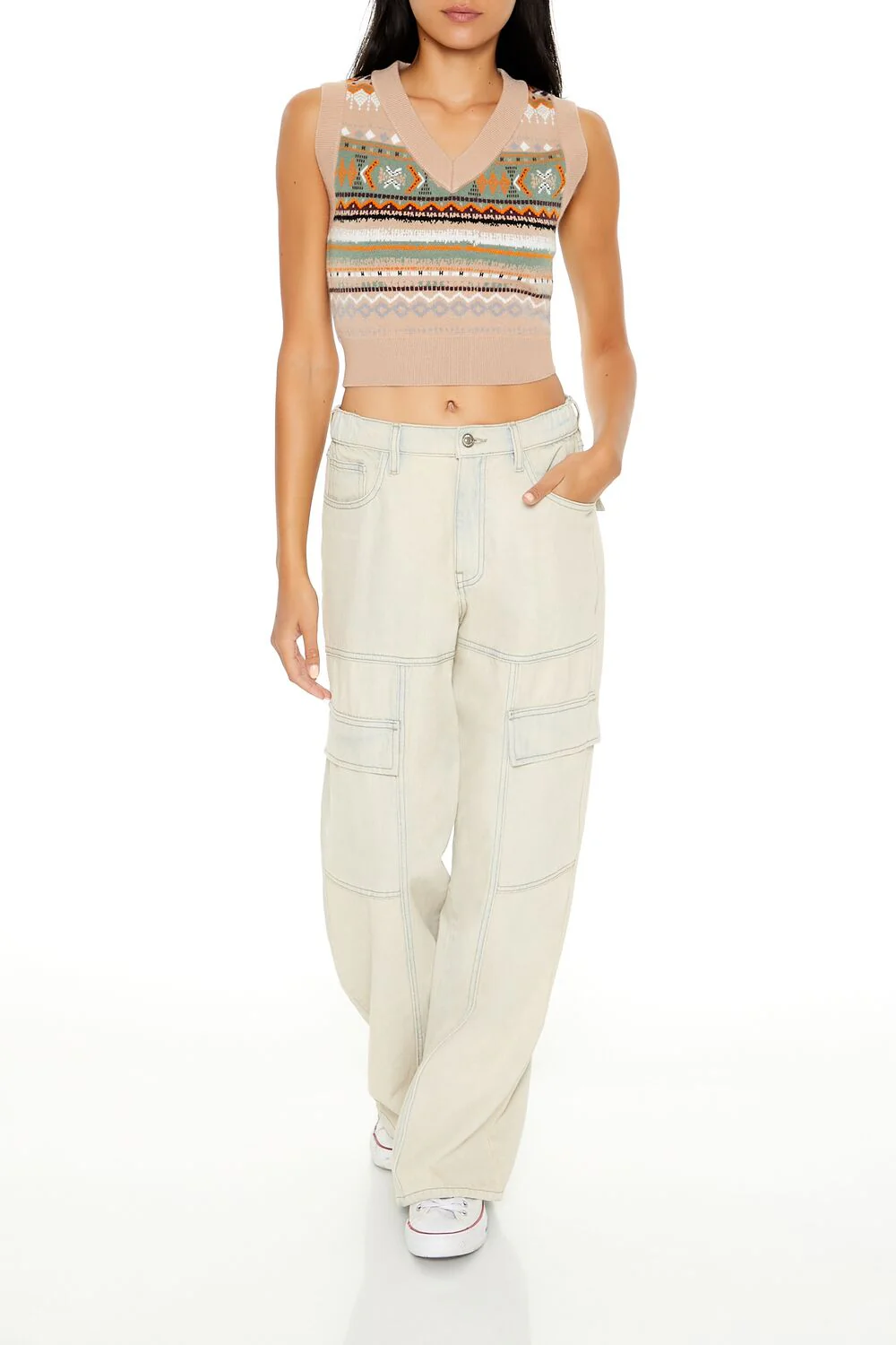 Geo Print Cropped Sweater Vest - Image 2