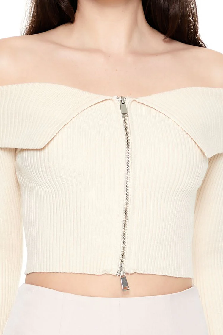 Off-the-Shoulder Cropped Sweater - Image 3