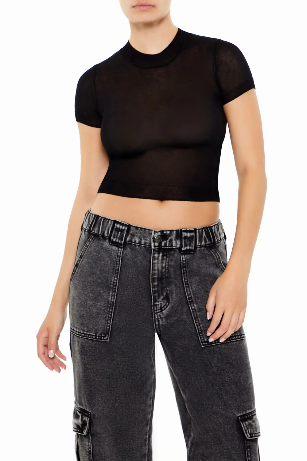 Cropped Sweater-Knit Tee - Image 2