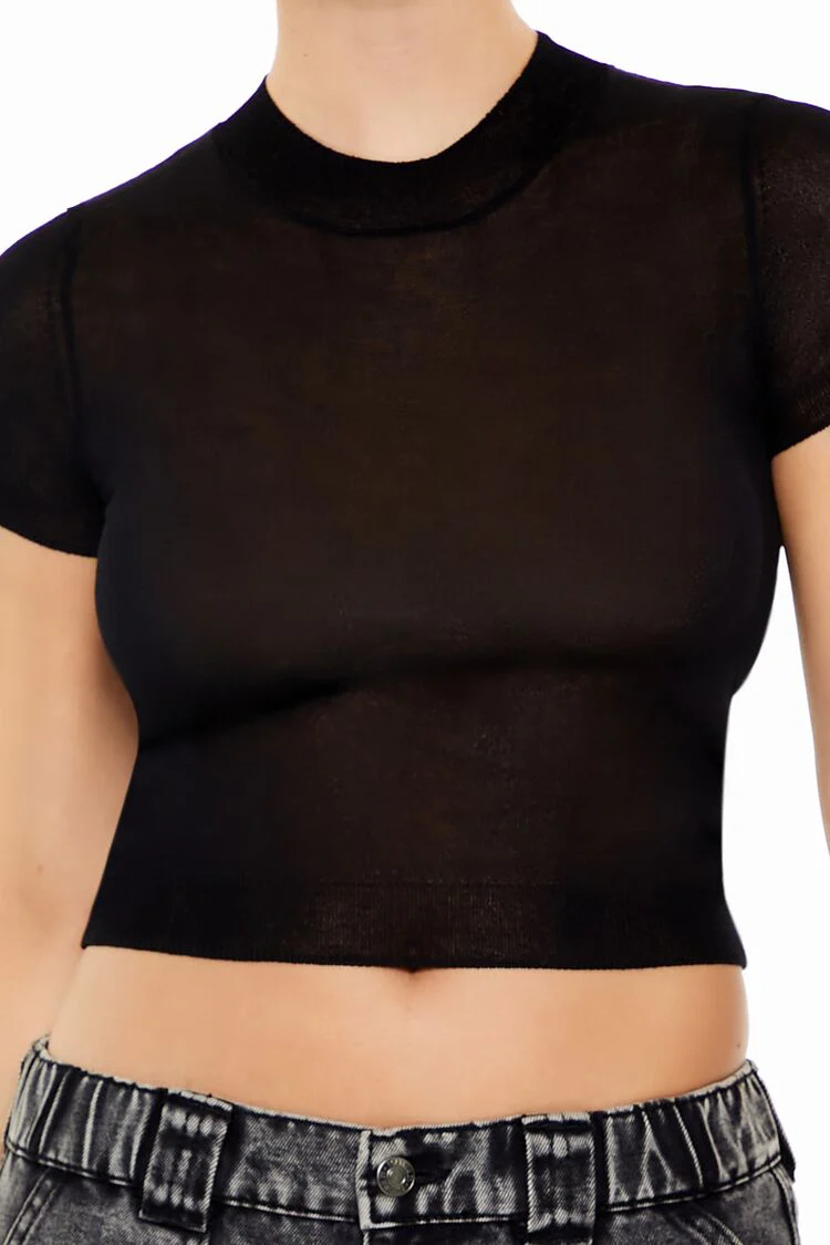 Cropped Sweater-Knit Tee - Image 3