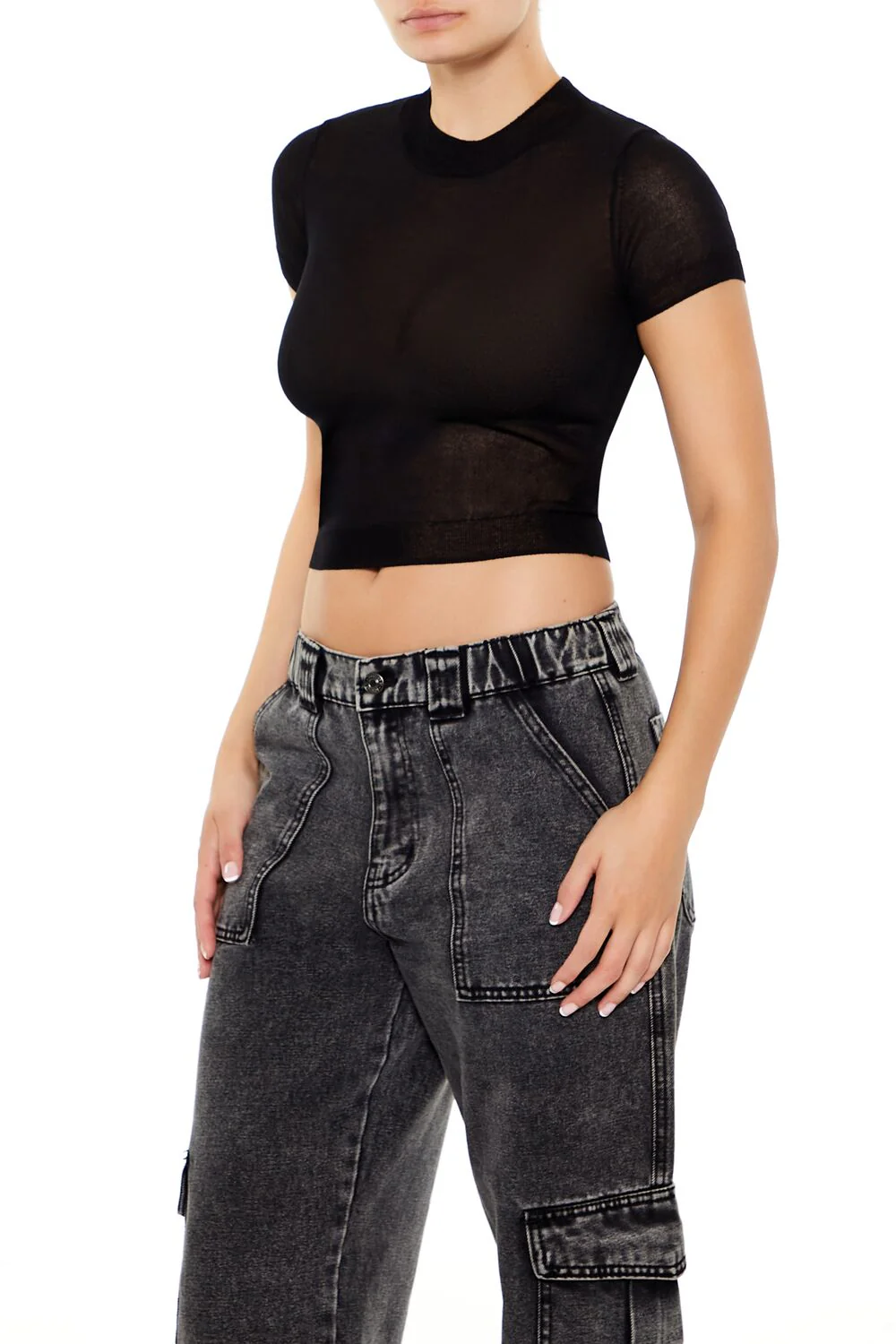 Cropped Sweater-Knit Tee - Image 4
