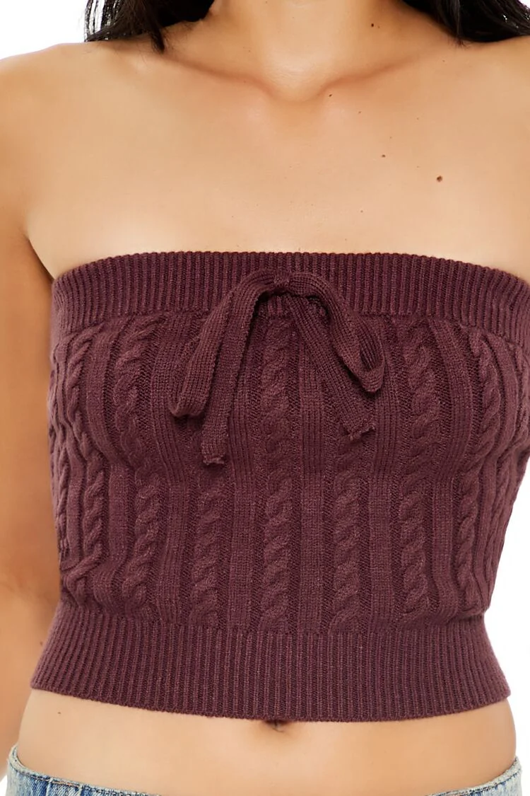 Cable Knit Cropped Tube Top - Image 3