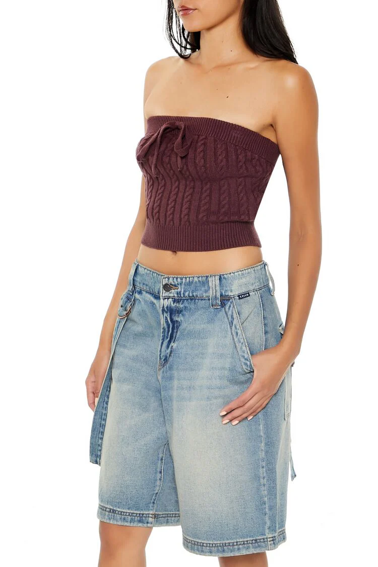Cable Knit Cropped Tube Top - Image 4