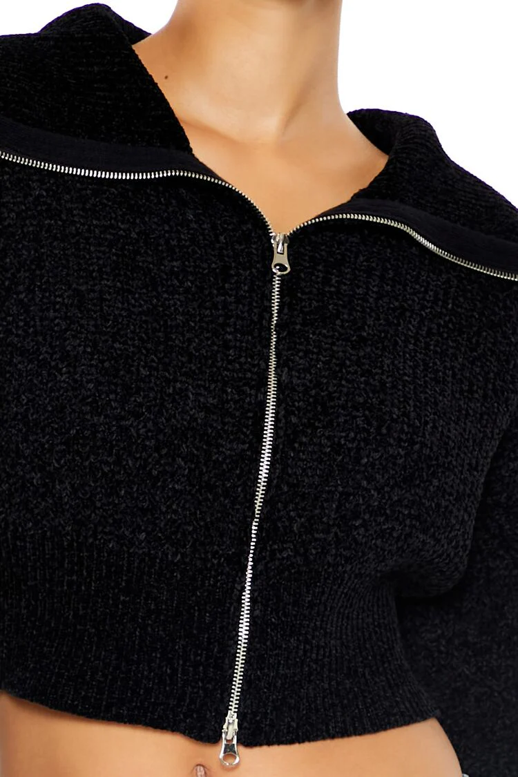Cropped Zip-Up Sweater - Image 3