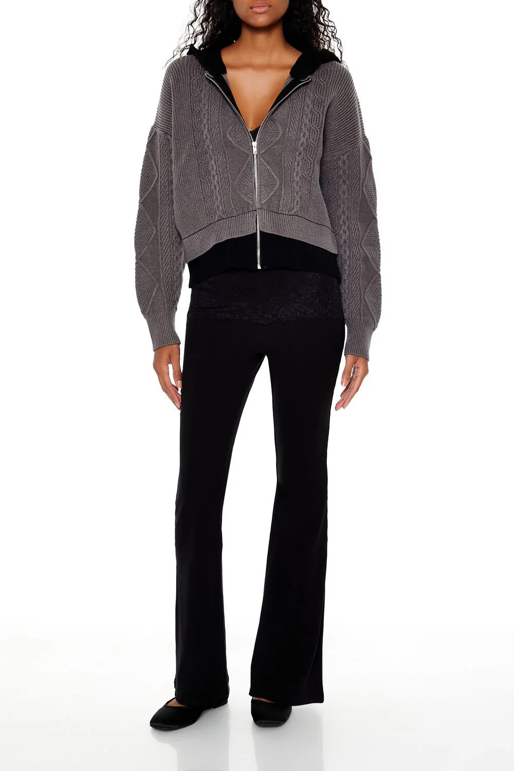 Cable Sweater-Knit Zip-Up Hoodie - Image 2