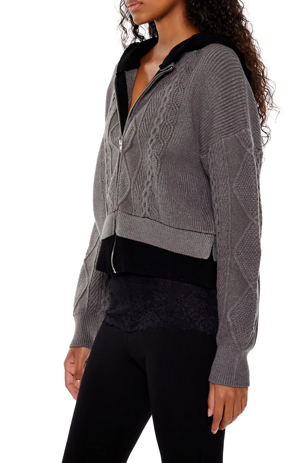 Cable Sweater-Knit Zip-Up Hoodie - Image 4