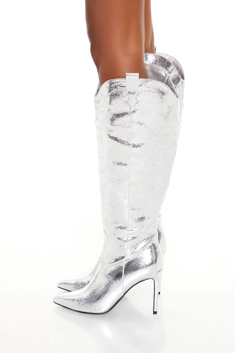 Metallic Knee-High Stiletto Boots - Image 2