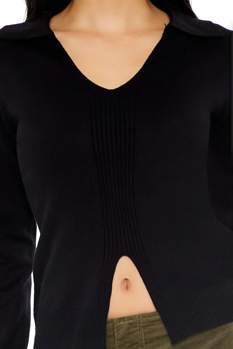 Ribbed Split-Hem Sweater - Image 3
