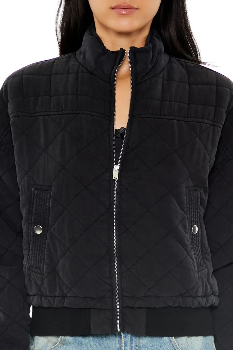 Quilted Zip-Up Bomber Jacket - Image 3