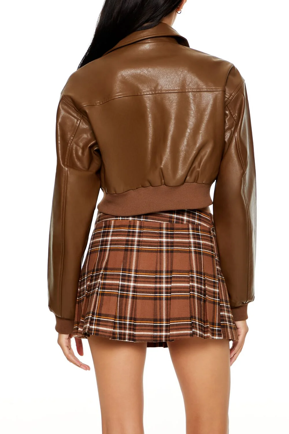 Cropped Faux Leather Bomber Jacket - Image 10