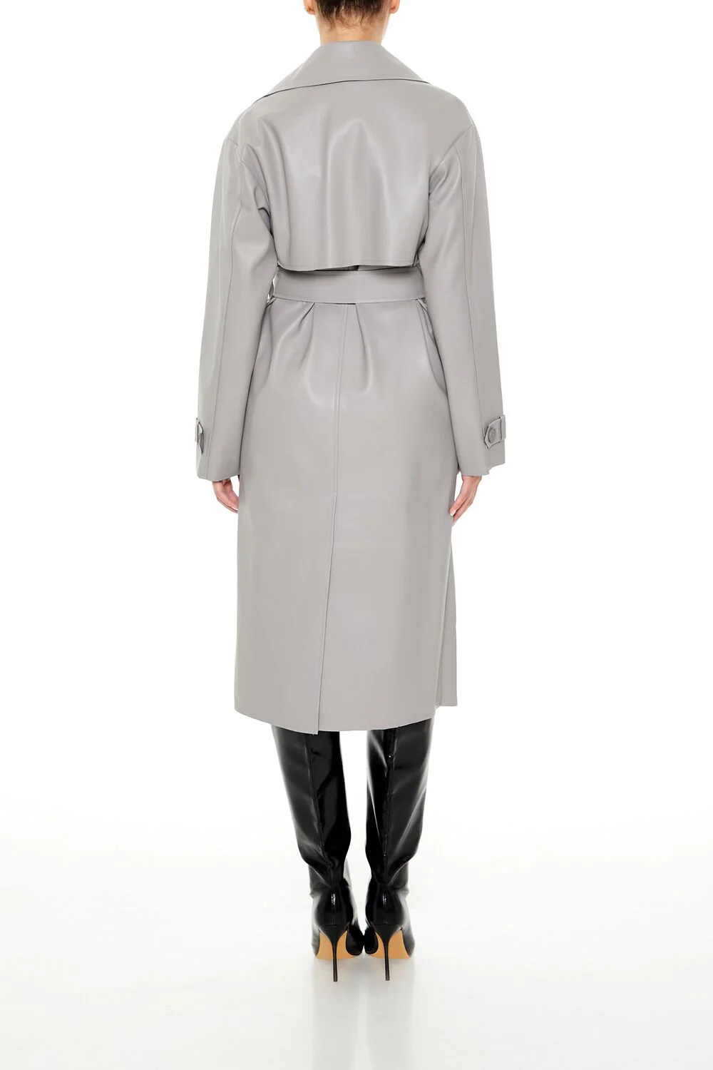 Faux Leather Notched Trench Coat - Image 10