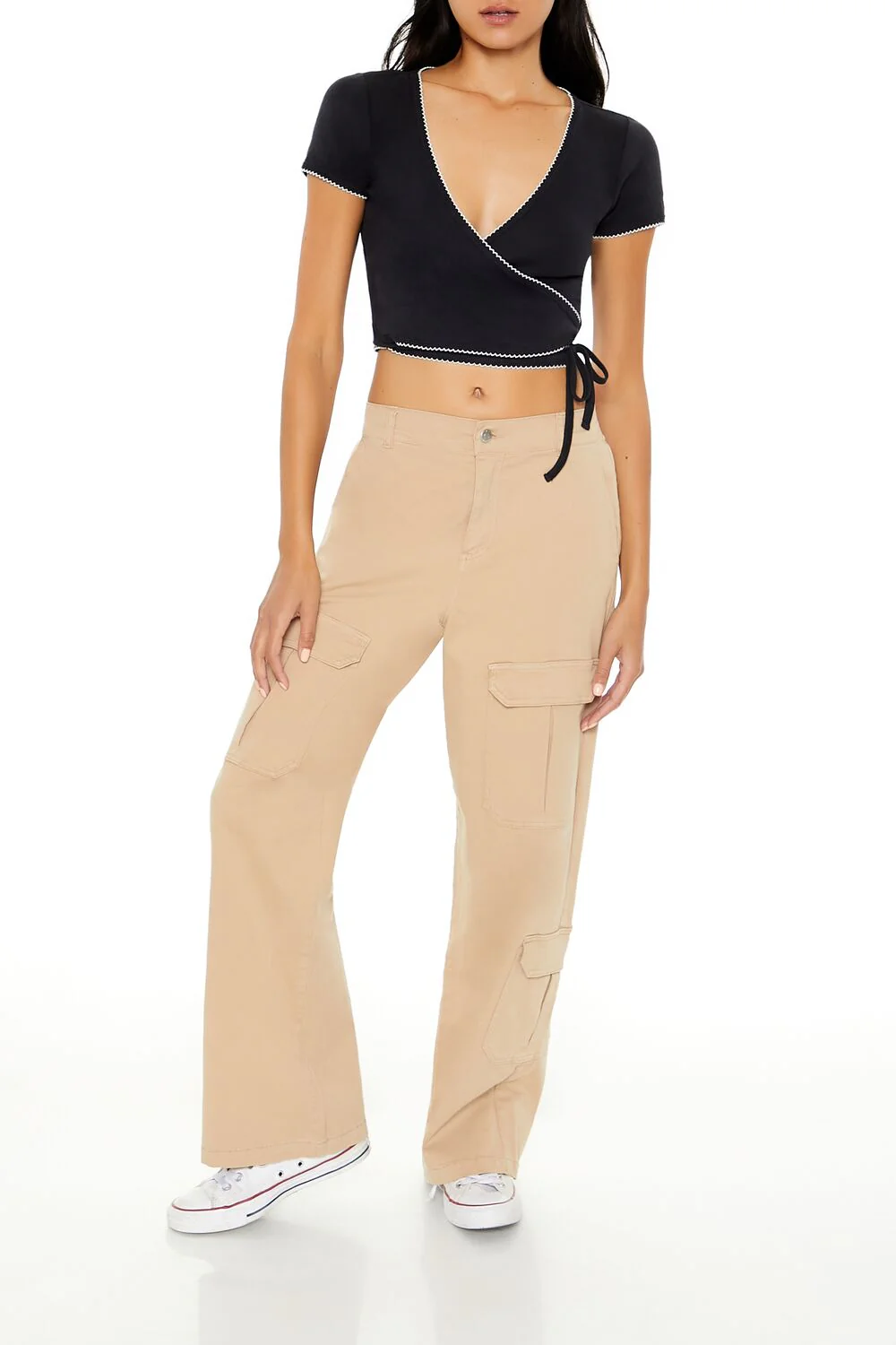 Pointelle Cropped Wrap Top - Image 2
