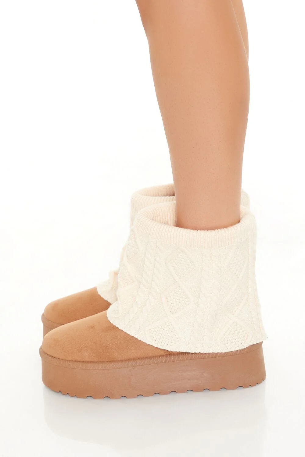 Cable Knit Overlay Flatform Booties - Image 2