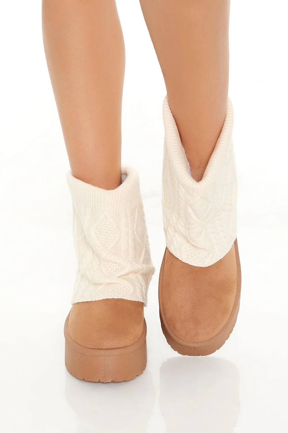 Cable Knit Overlay Flatform Booties - Image 4