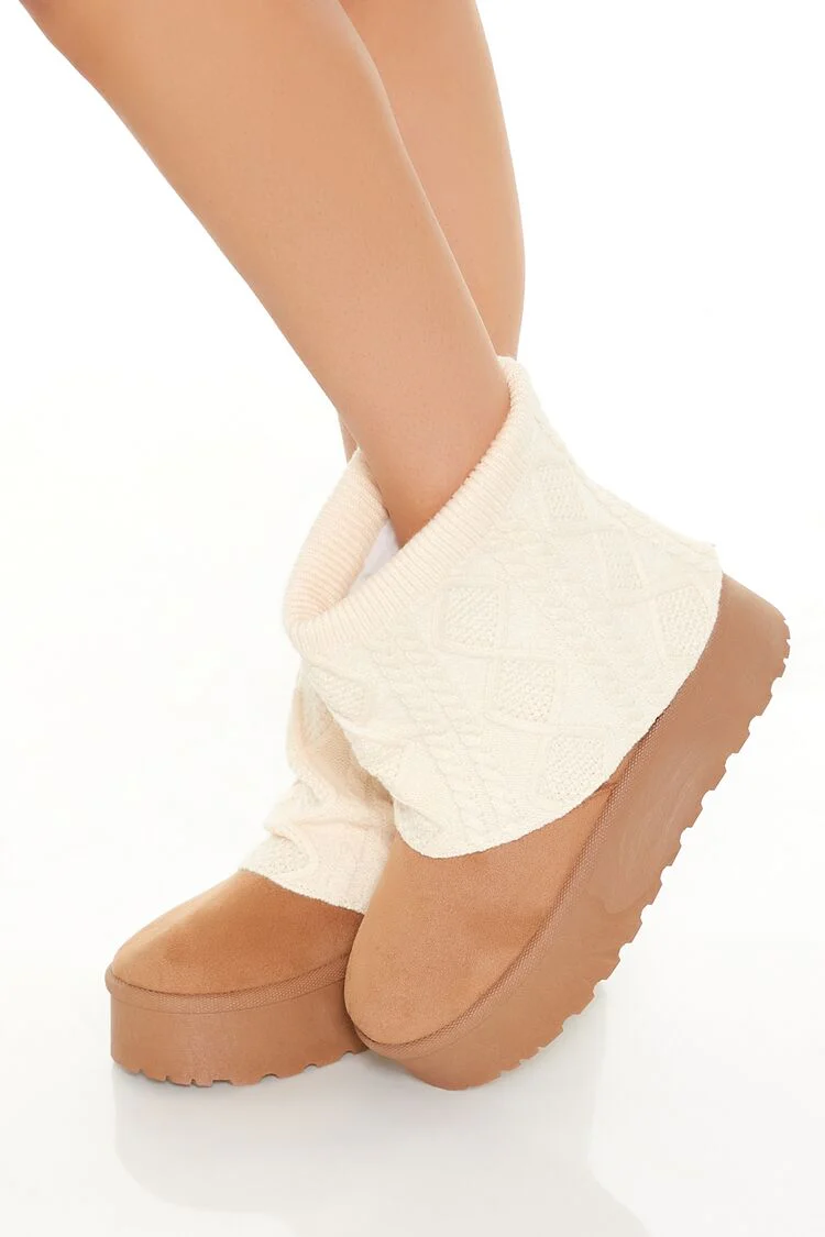 Cable Knit Overlay Flatform Booties - Image 5