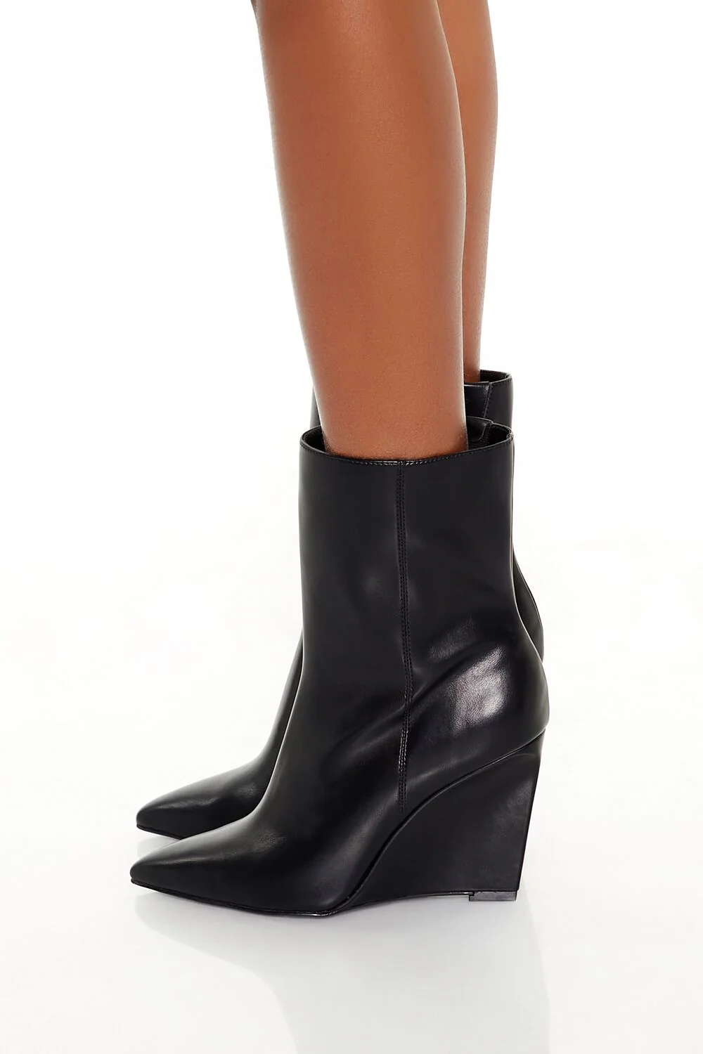 Faux Leather Pointed Wedge Booties - Image 2