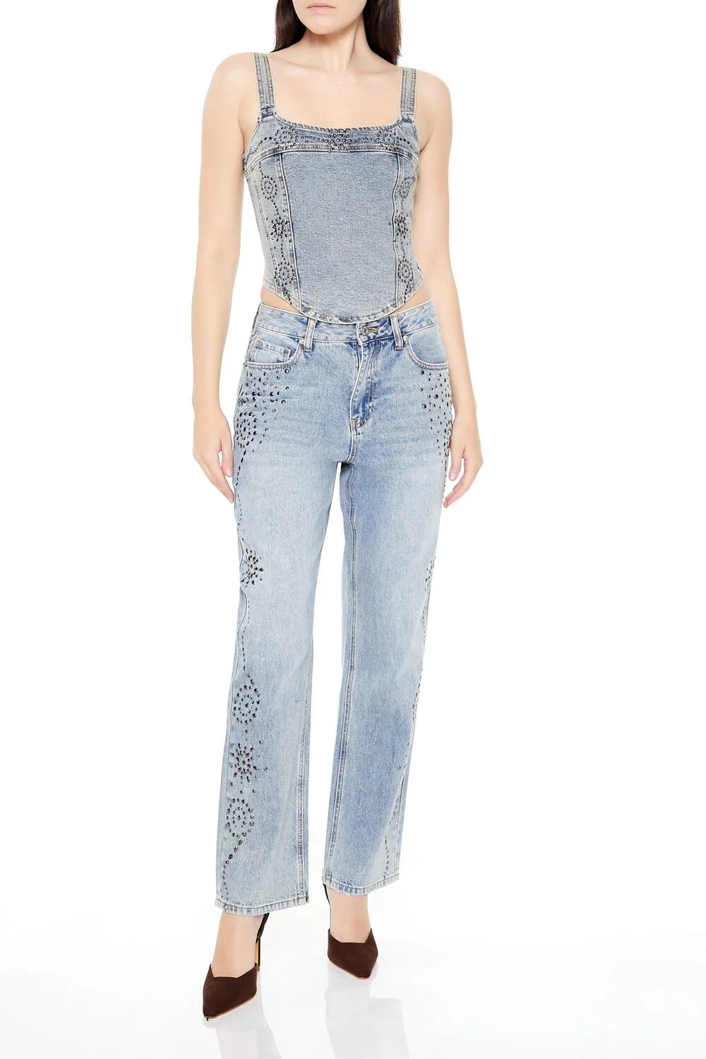 Studded Denim Crop Top - Image 2