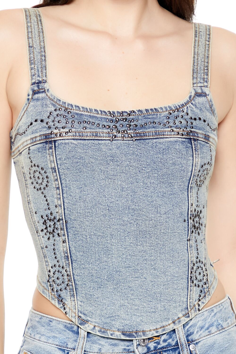 Studded Denim Crop Top - Image 3