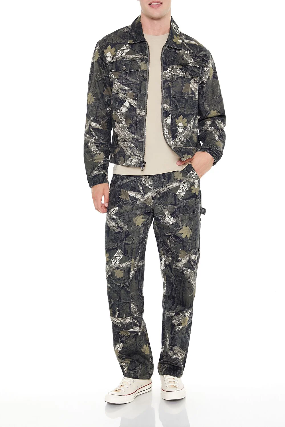 Leaf Print Zip-Up Trucker Jacket - Image 2