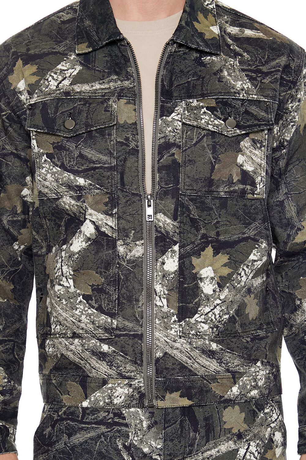 Leaf Print Zip-Up Trucker Jacket - Image 3