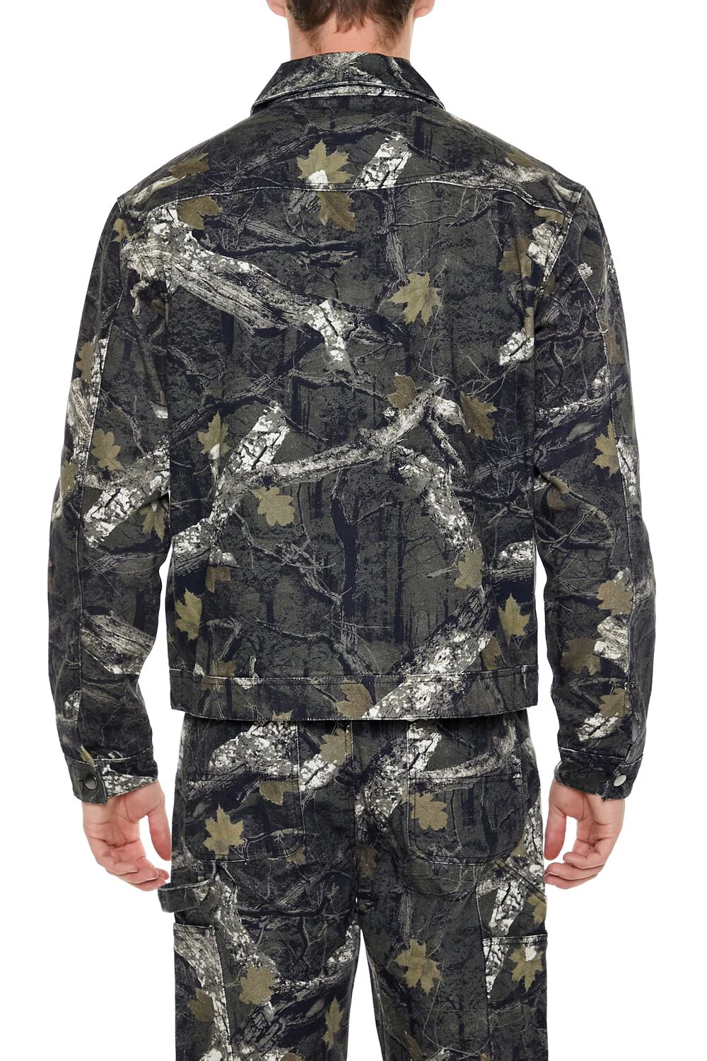 Leaf Print Zip-Up Trucker Jacket - Image 5